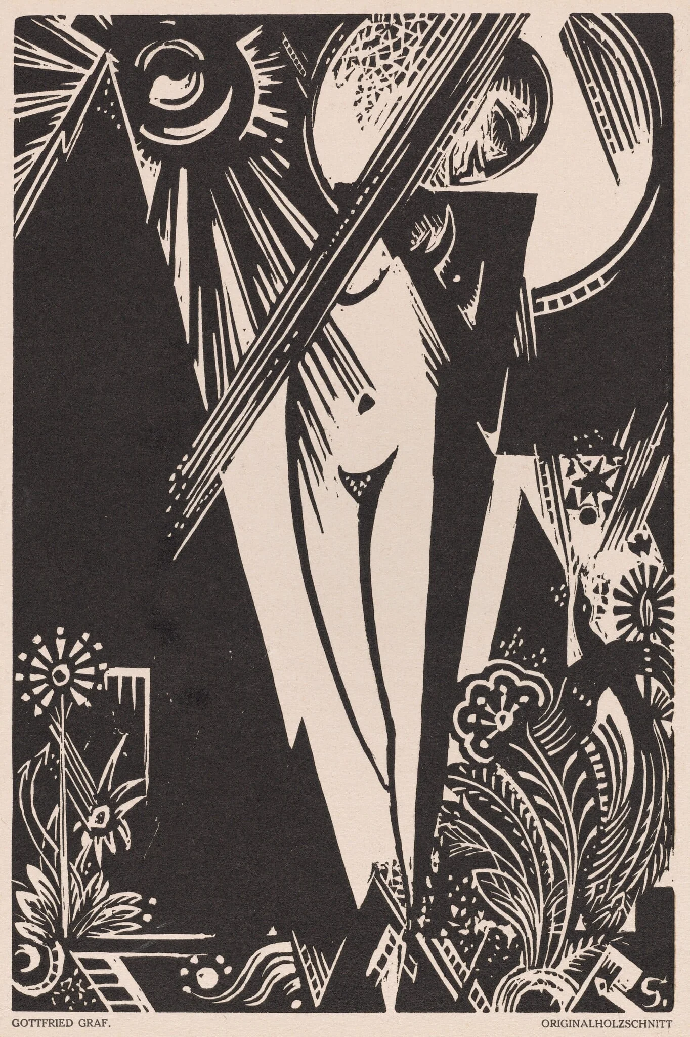Untitled (Girl with Bird of Paradise), by Gottfried Graf, ink, 1918
