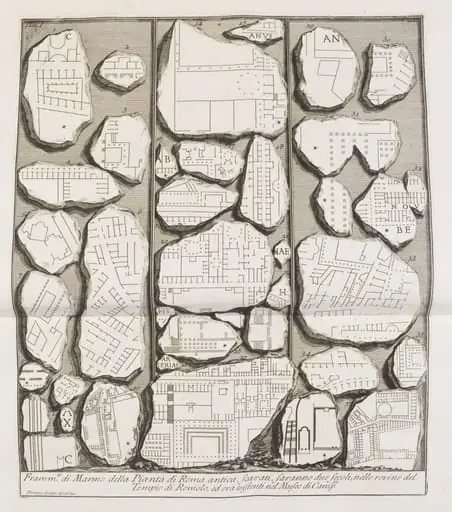 Fragments of the Marble Plan of ancient Rome (from the Severan Marble Plan)