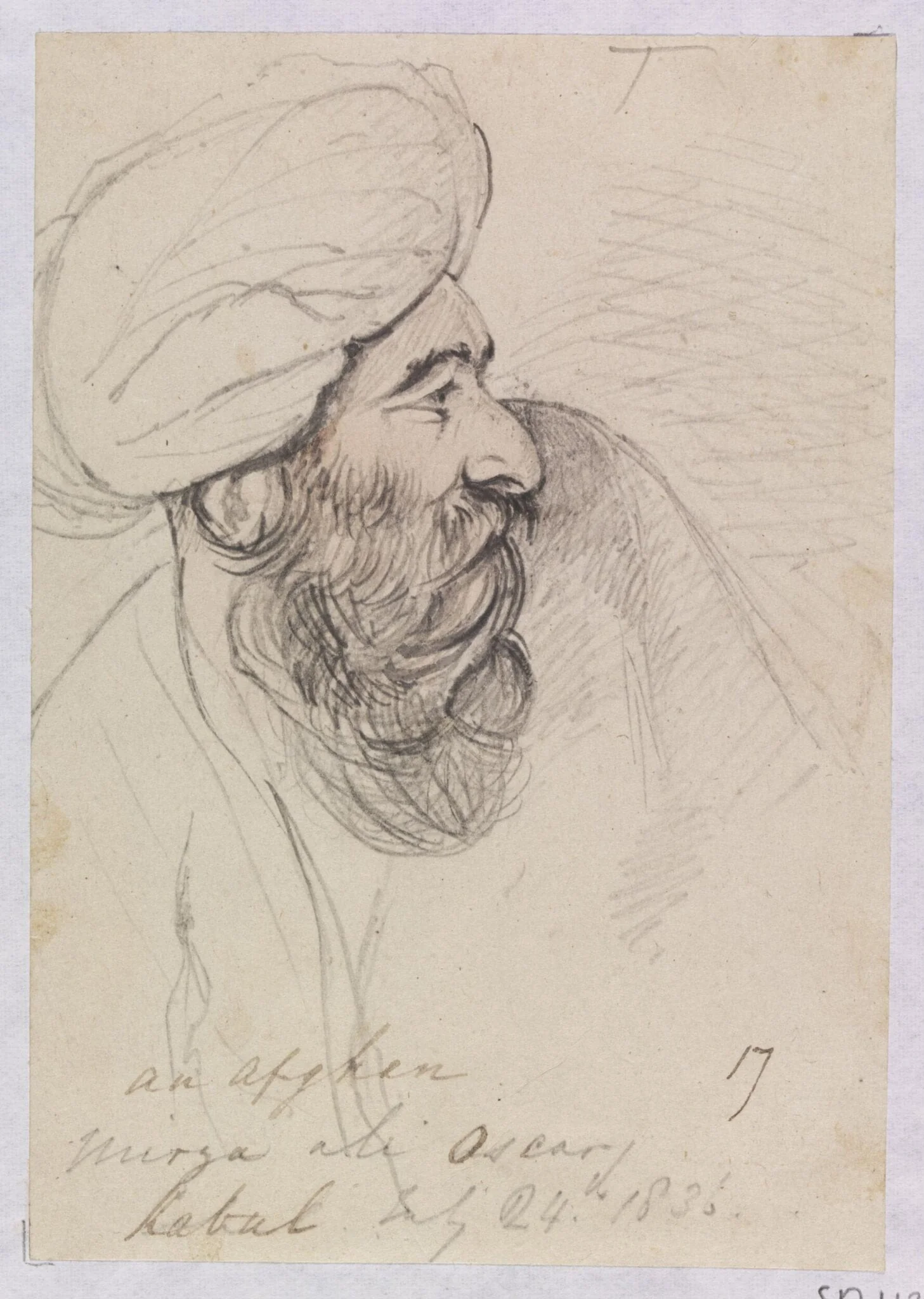 An Afghan. Mirza ali Oscary, by Godfrey Thomas Vigne, watercolor, 1836