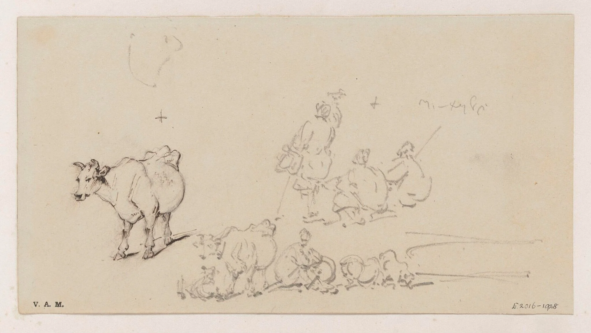 Grouped figures and animals