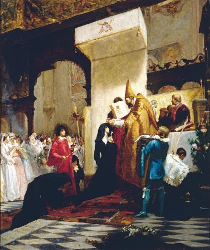 Investiture of Saint Jane Frances de Chantal, by Ponziano Loverini, oil, 1892