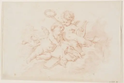 Poetry; two putti in a cloud