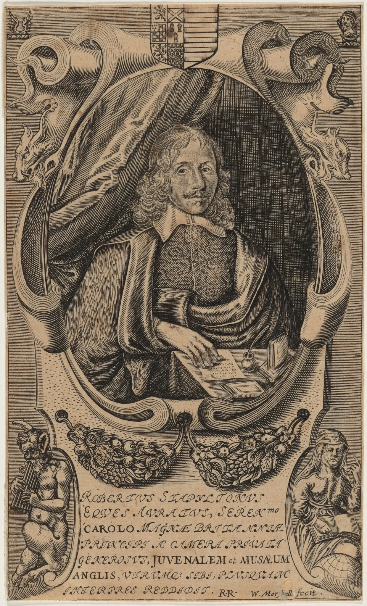 Sir Robert Stapylton, dramatic poet and translator, by William Marshall, ink, 1647