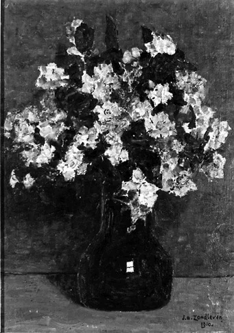 Bloemen in fles, by Jan Adam Zandleven, oil, 1910