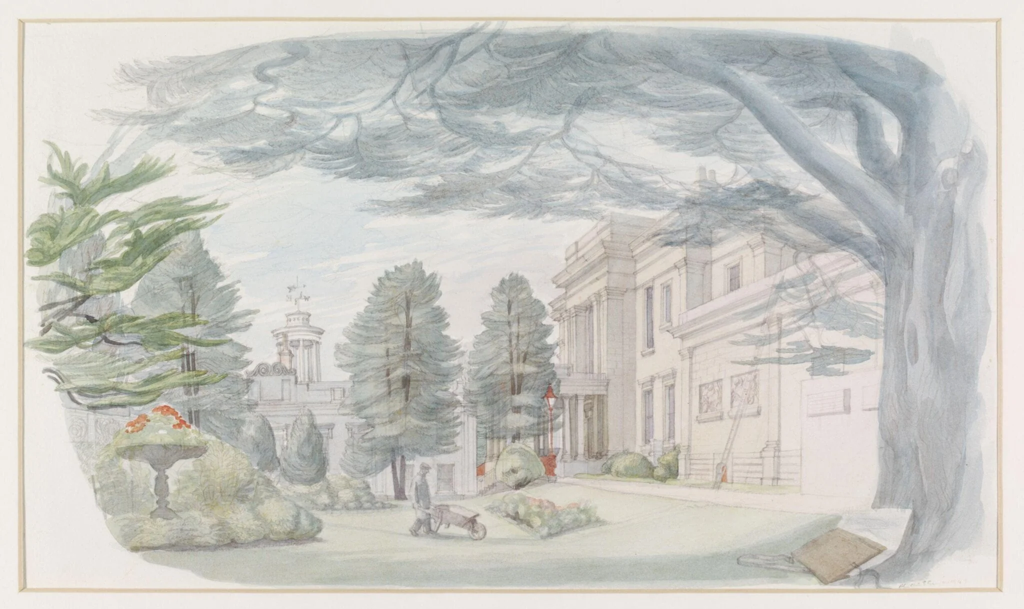 Thirlestaine House, Cheltenham, by Ginger, watercolor, 1942