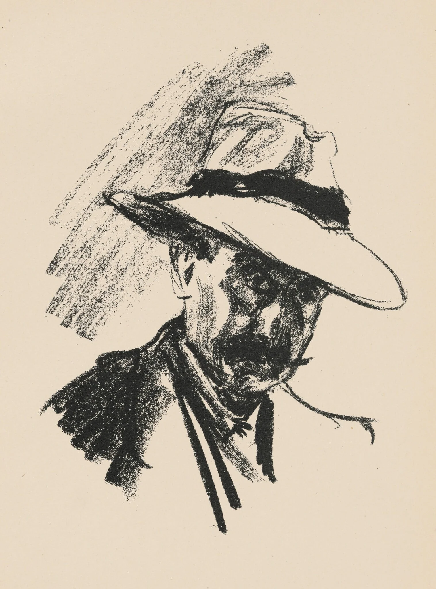 Selbstbildnis (Self-Portrait) from Deutsche Graphiker der Gegenwart (German Printmakers of Our Time), by Max Liebermann, ink, 1917