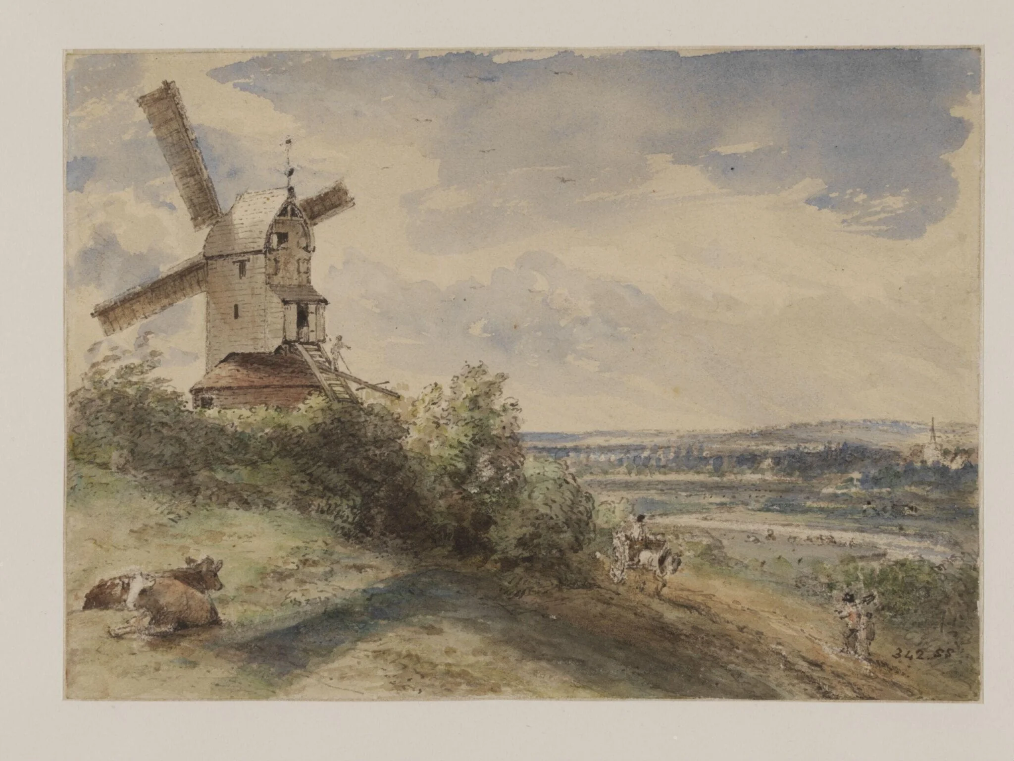 A windmill at Stoke, near Ipswich, by John Constable, watercolor, 1814