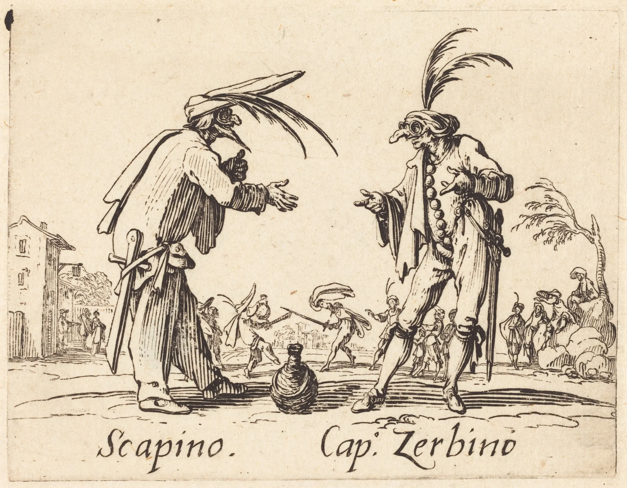 Scapino and Cap. Zerbino, by Jacques Callot, ink, 1622