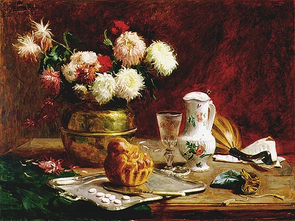 Flowers and candies, by Pedro Alexandrino Borges, oil, 1900