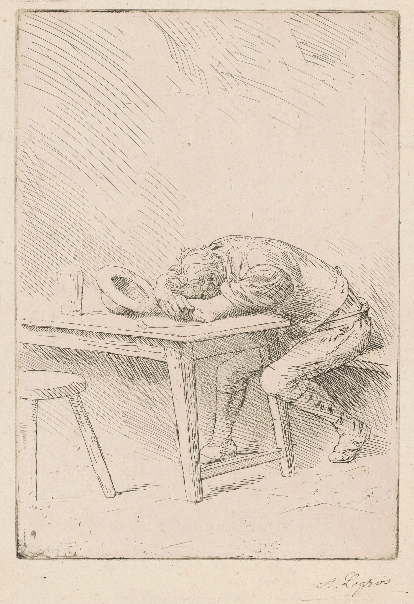 Siesta of a Laborer (Sieste d'un Ouvrier), by Alphonse Legros, ink, 1888