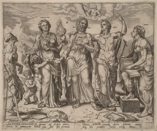 Man Assisted by Faith, Hope and Charity