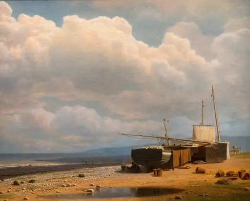 Laiva joen rannalla (Kalastusveneet)