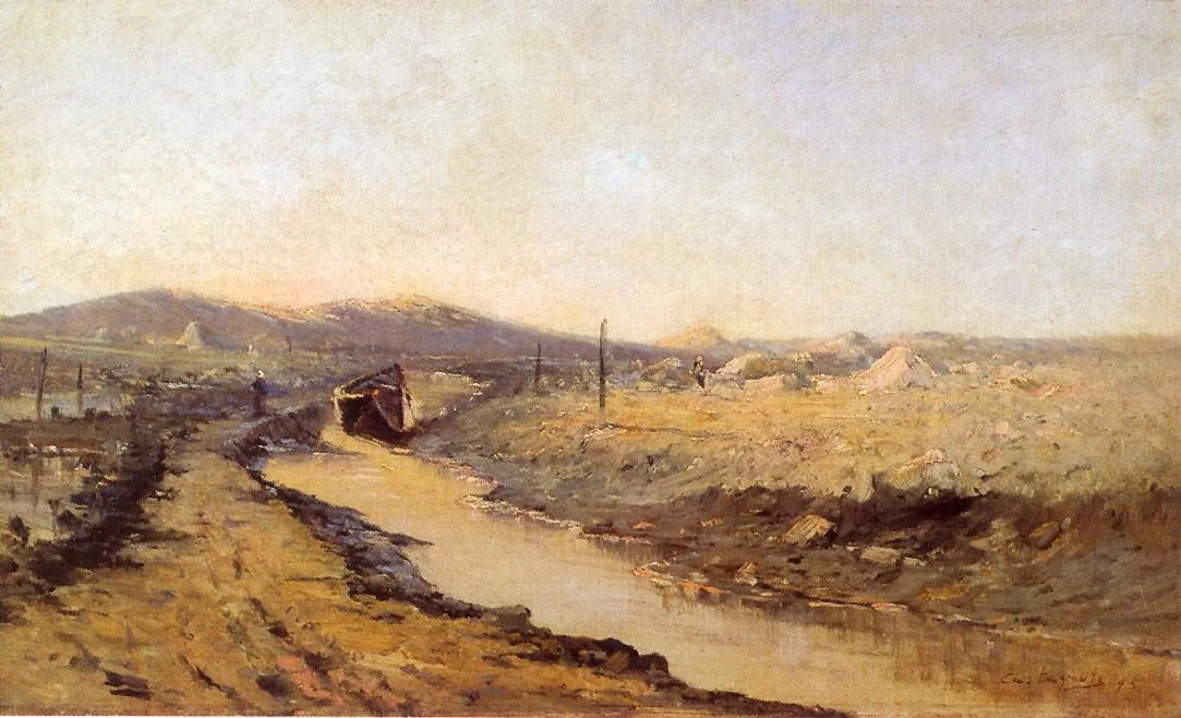Paisagem com rio e barco ao seco em São Paulo (Ponte Grande)