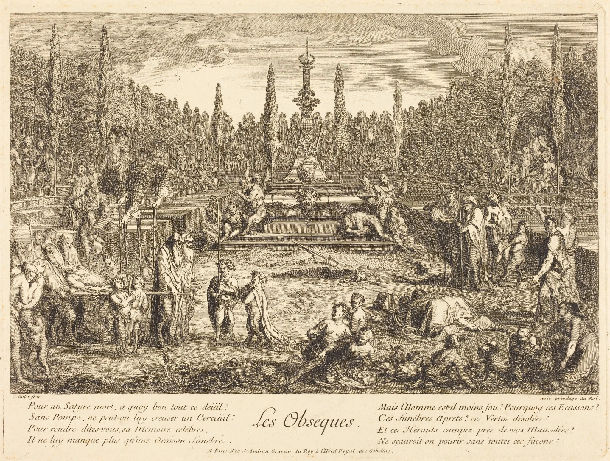 Les Obseques (The Funeral Rites), by Claude Gillot, ink, 1710