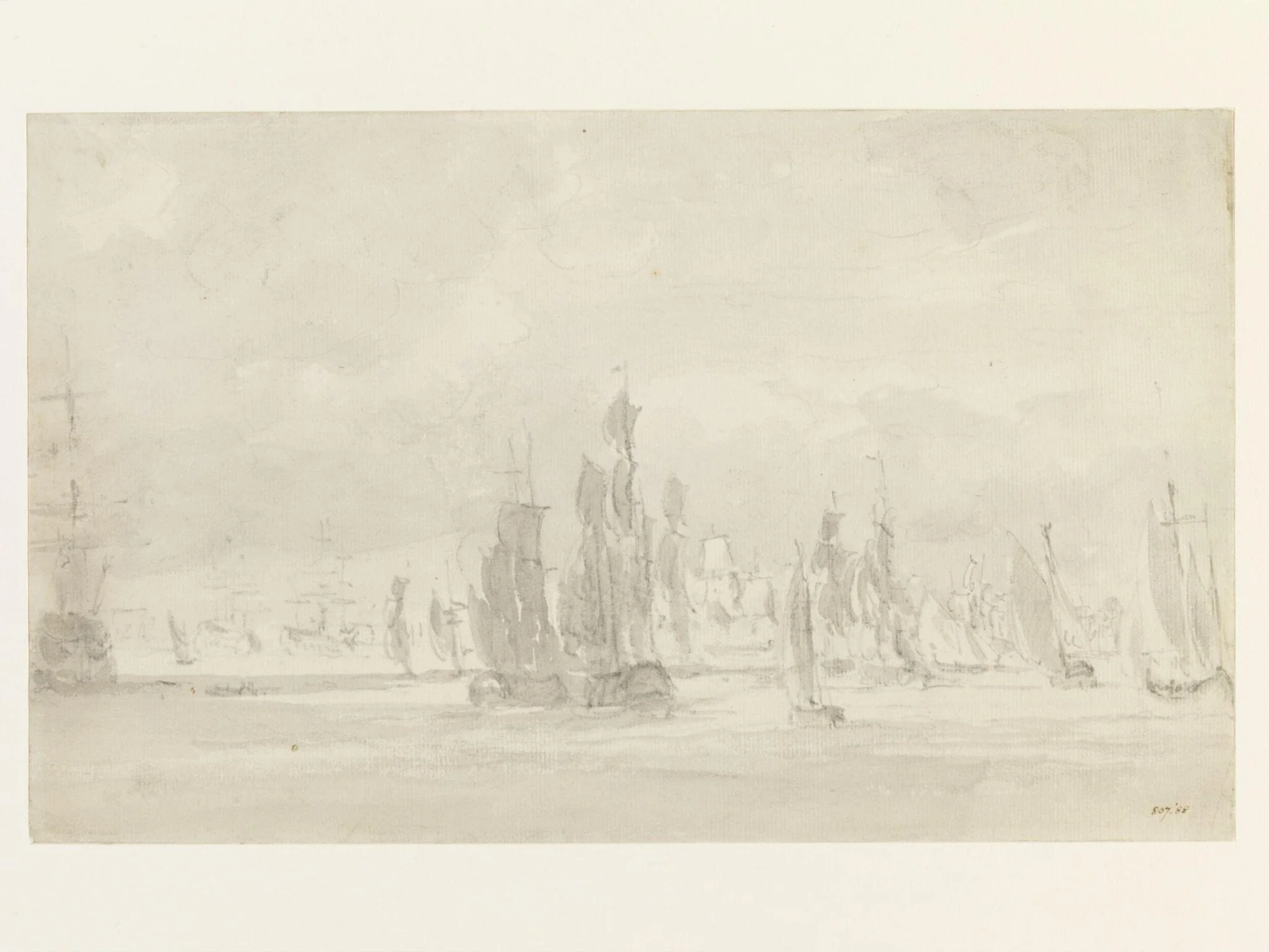 Shipping under a cloudy sky in the Thames, by John Constable, watercolor, 1803