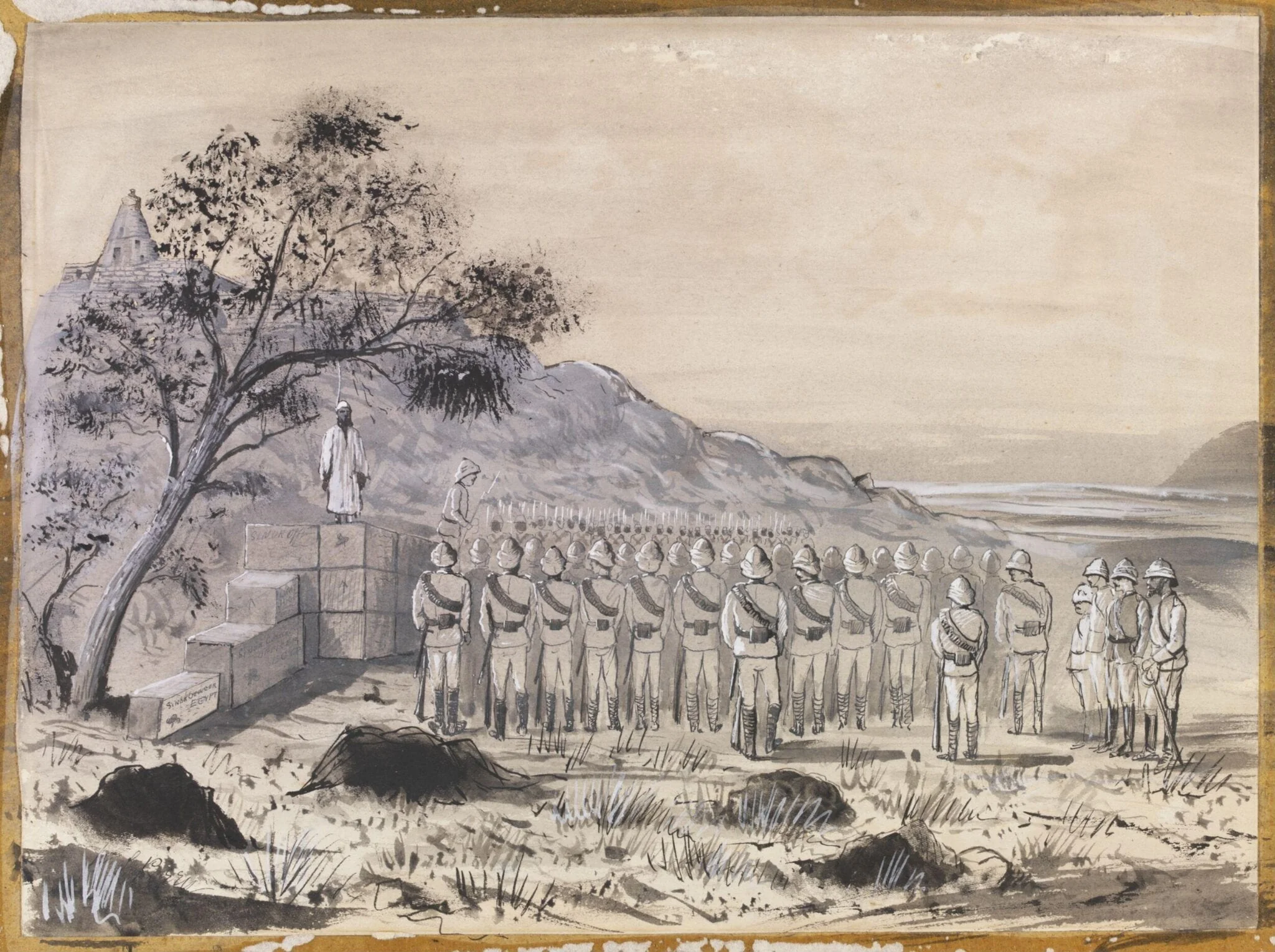 Execution at Abu Fatmeh. April 1885, by William S. Perry, watercolor, 1885