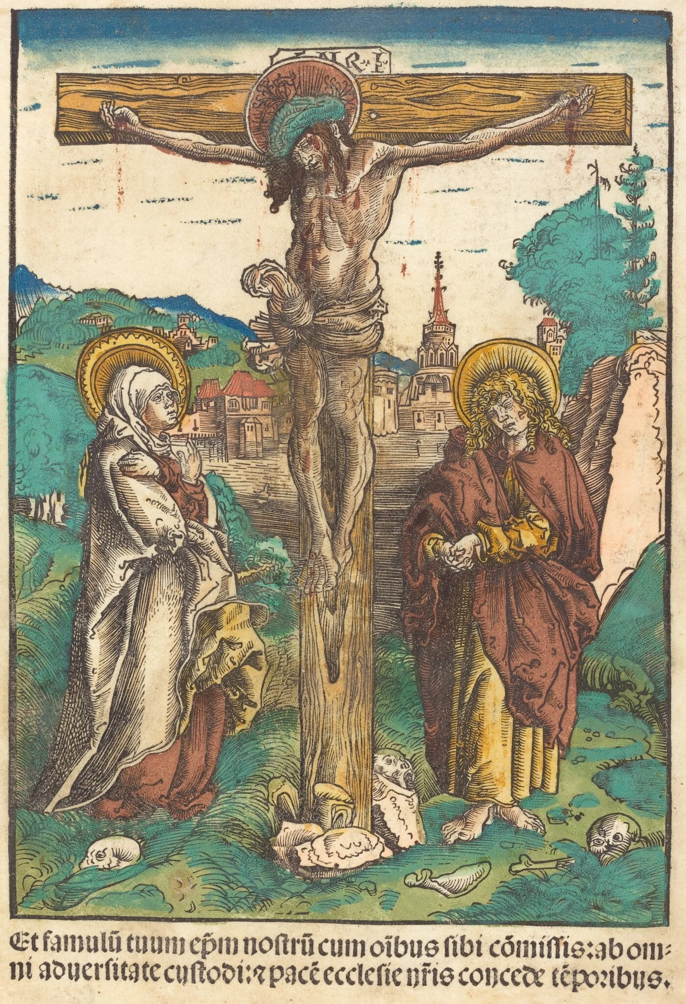 Christ on the Cross Between the Virgin and Saint John, by Lucas Cranach the Elder, ink, 1502
