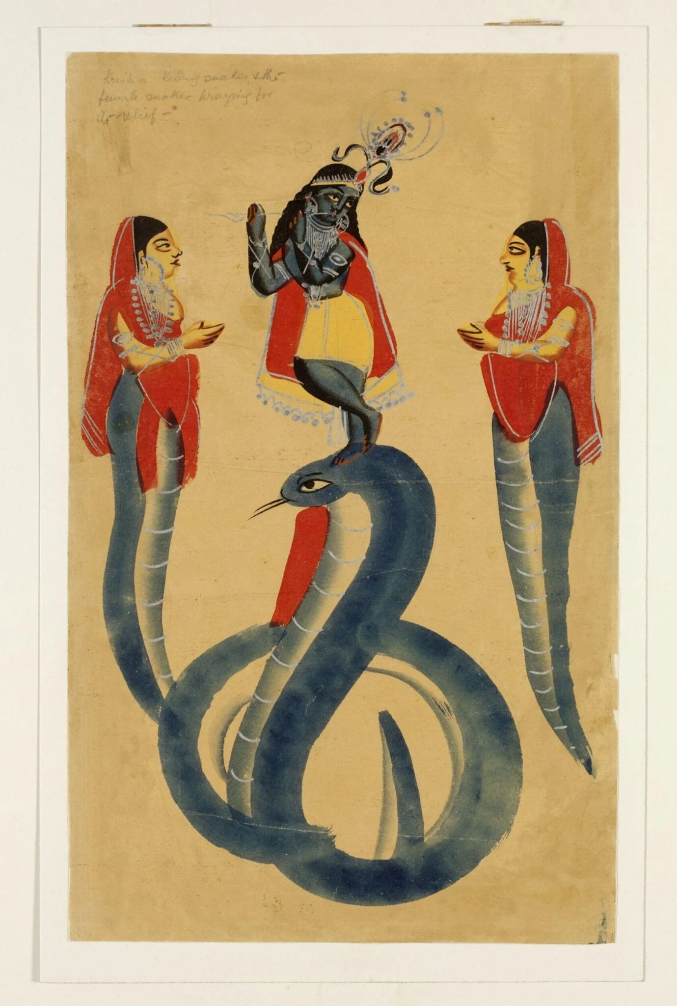 Krishna and Kaliya, by Unknown, paint, 1885