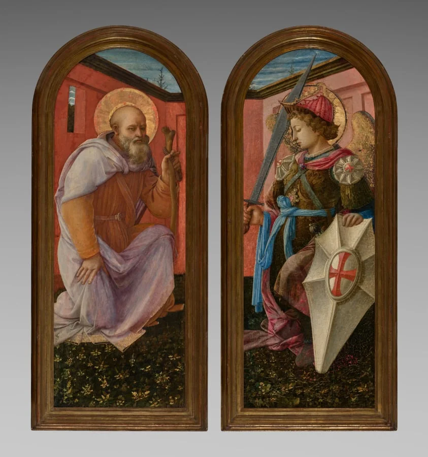 Pair of Panels from a Triptych: The Archangel Michael and St. Anthony Abbot, by Filippo Lippi, unspecified, 1458