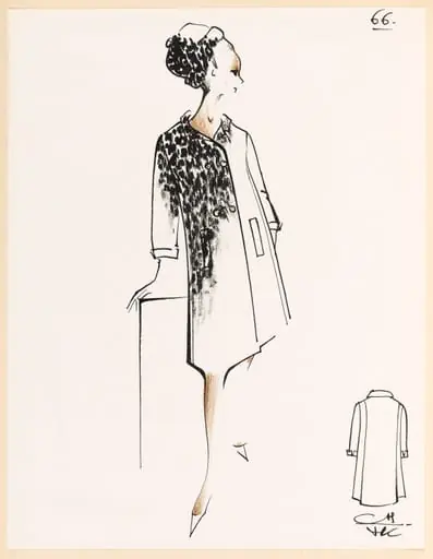 Manteau blanc à motif noir et chapeau assorti