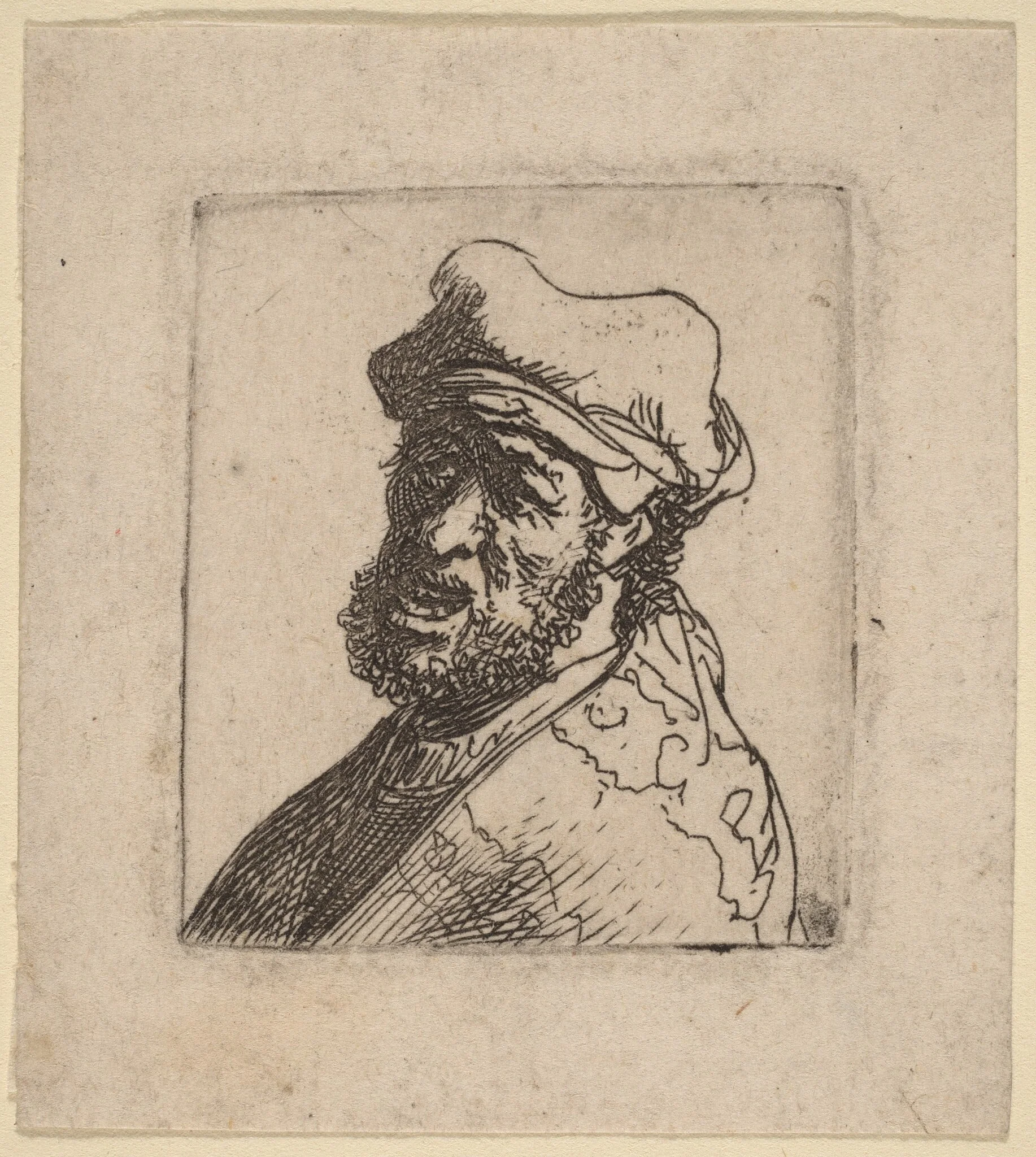 Man Crying Out, Three-Quarters Left, by Rembrandt, ink, 1630