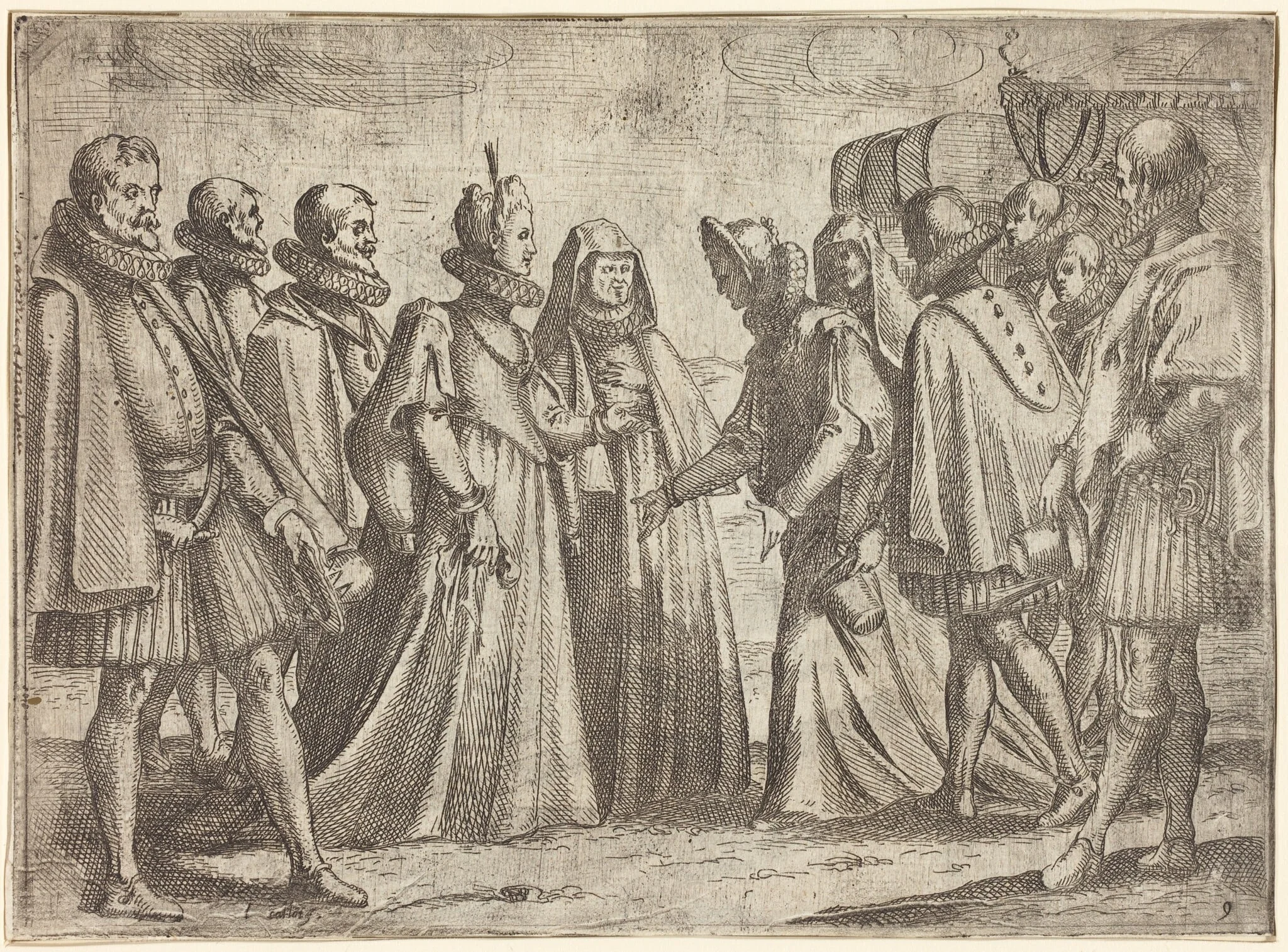 Reception at Mantua [recto], by Jacques Callot, ink, 1612