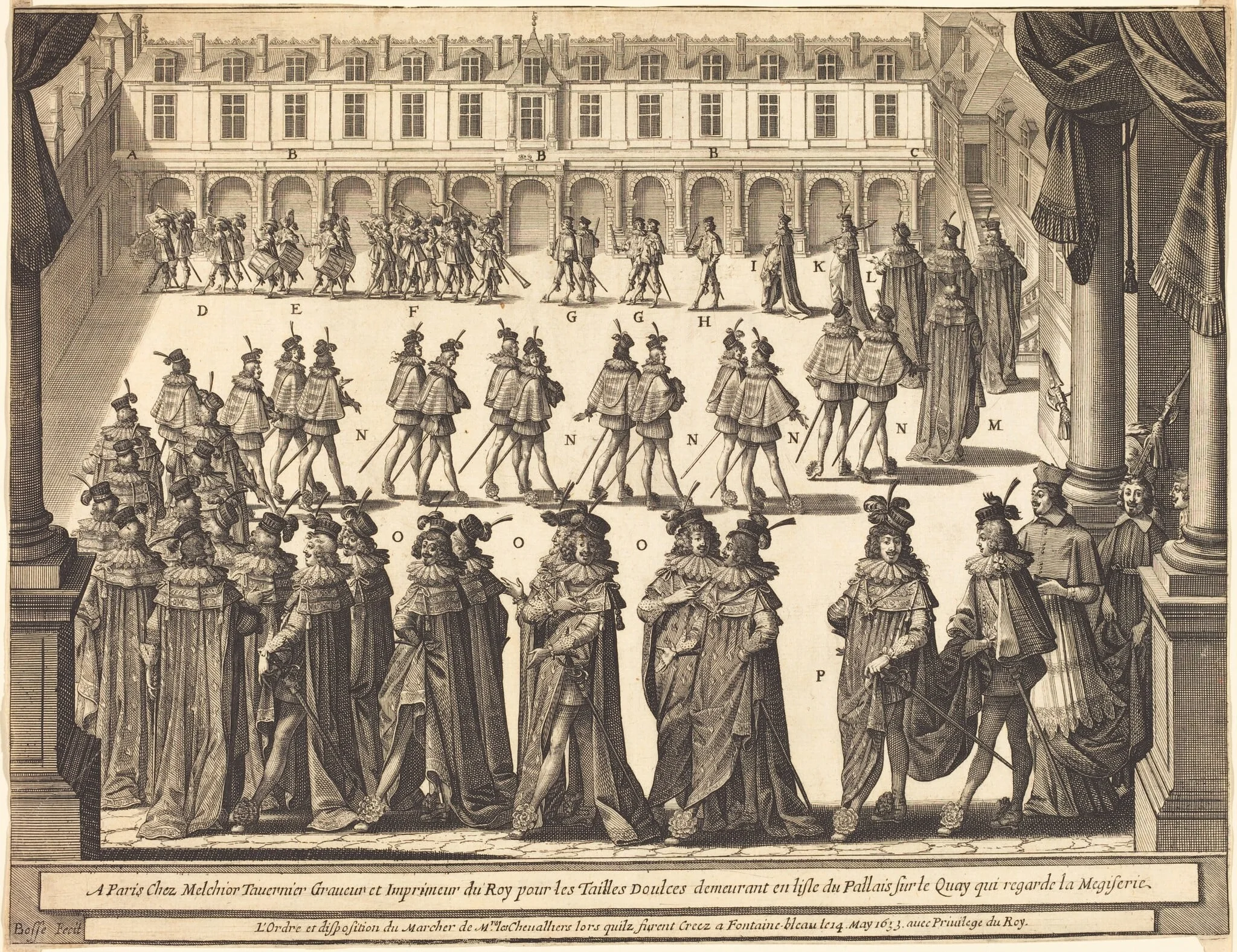 March of the King and Knights of the Holy Spirit in the Courtyard at Fontainebleau, by Abraham Bosse, ink, 1633