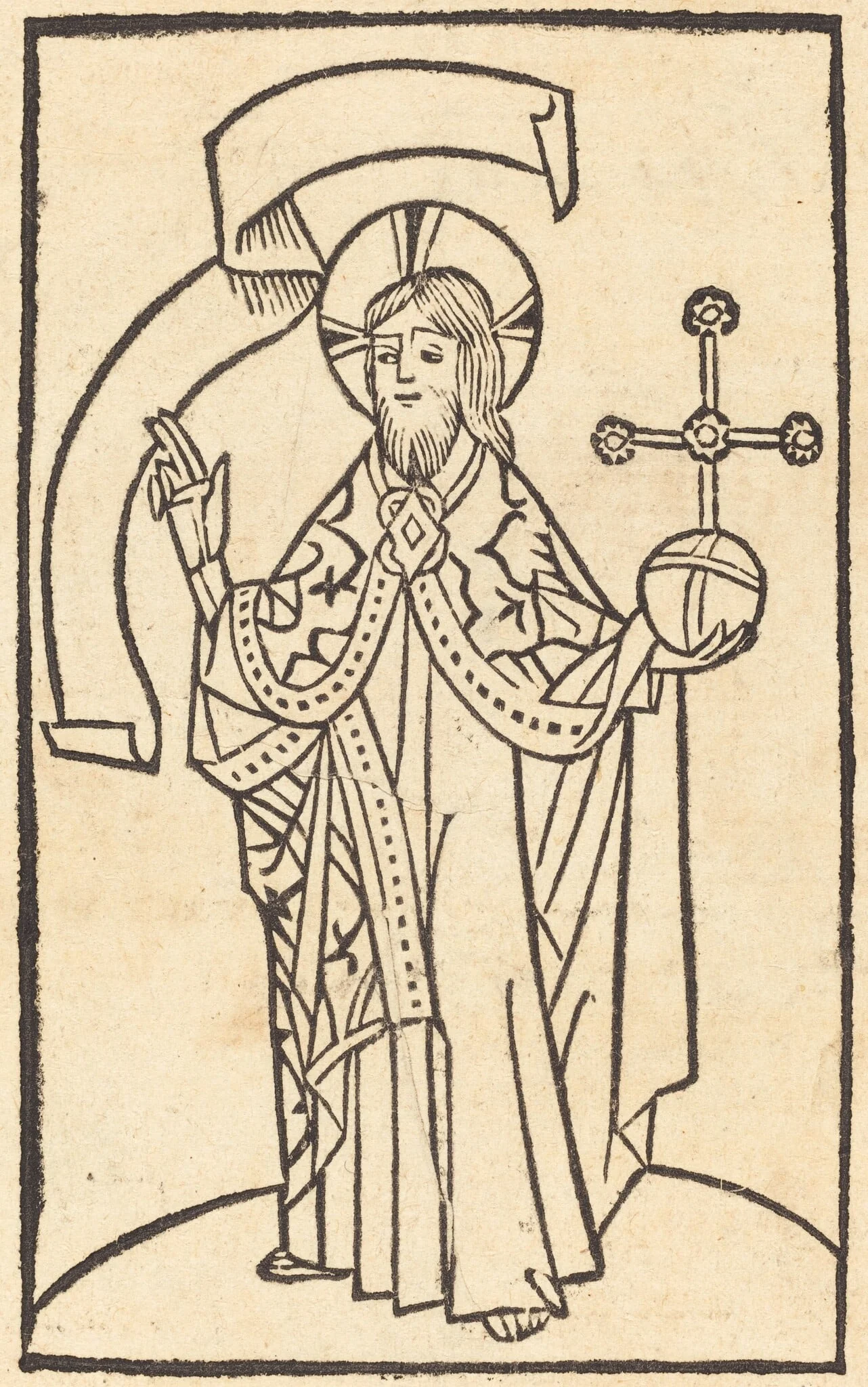 Christ as Salvator Mundi, by German 15th Century, ink, 1475