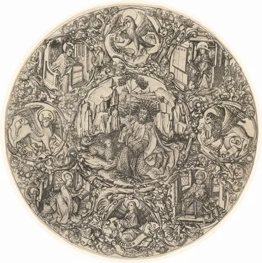 Saint John the Baptist in the Wilderness with the Lamb of God, Surrounded by the Symbols of the Evangelists and the Four Fathers of the Church