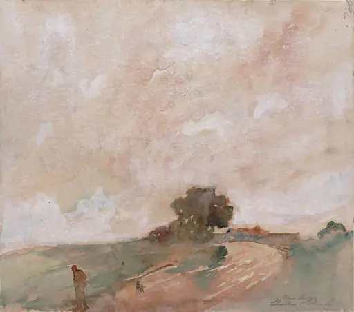 A man and a dog on a country road