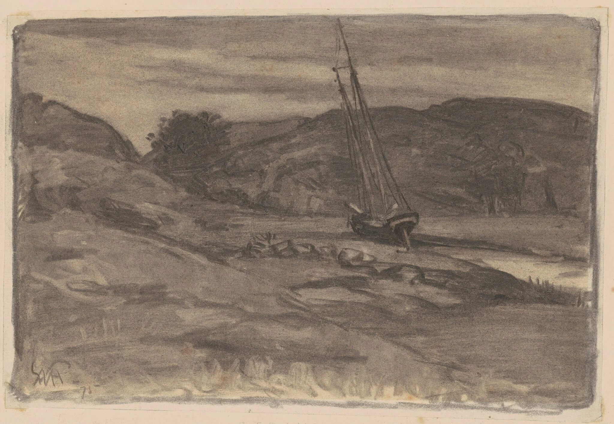 Stranded, by William Morris Hunt, charcoal, 1875