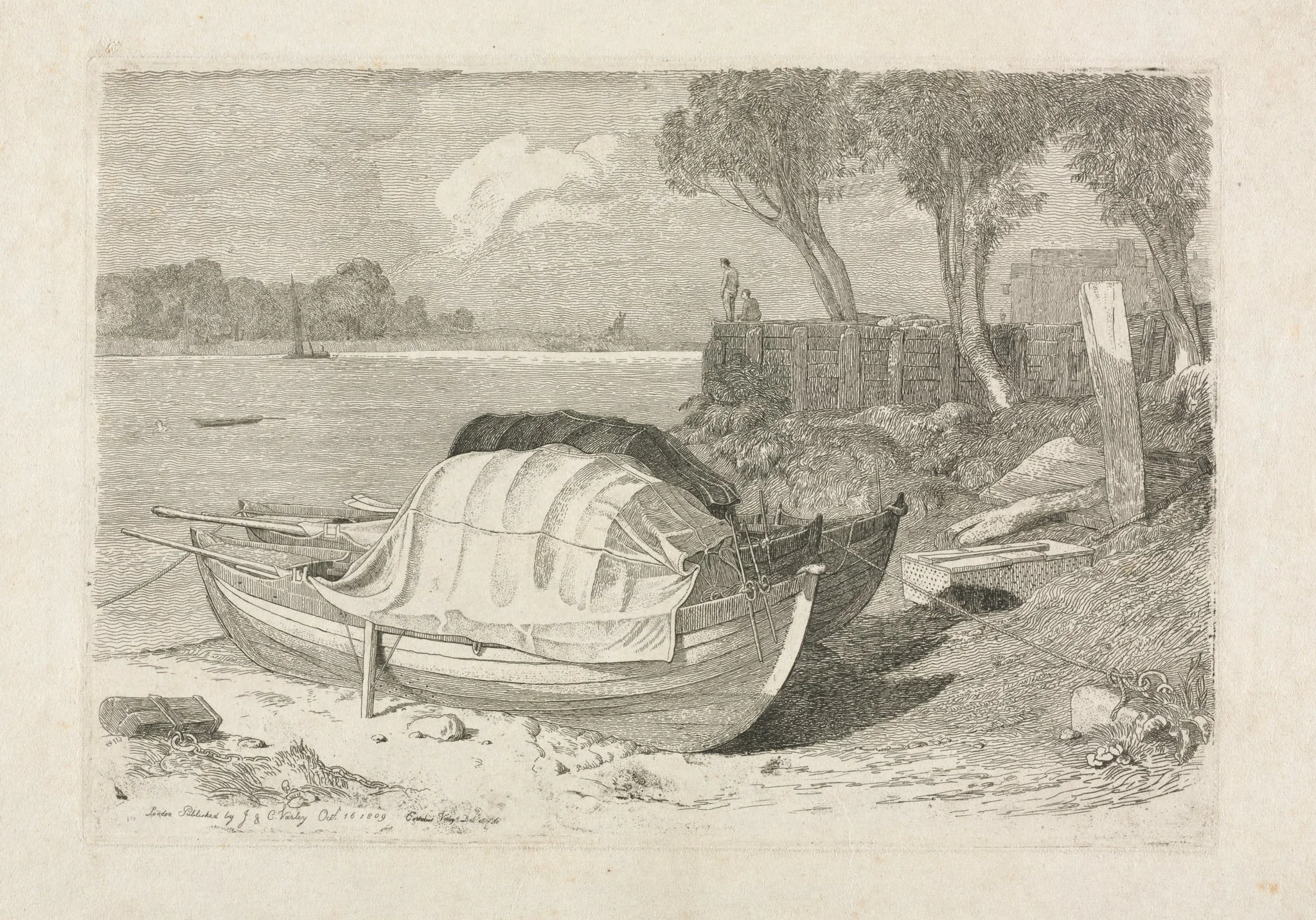 Two Beached Fishing Boats, by Cornelius Varley, 1809