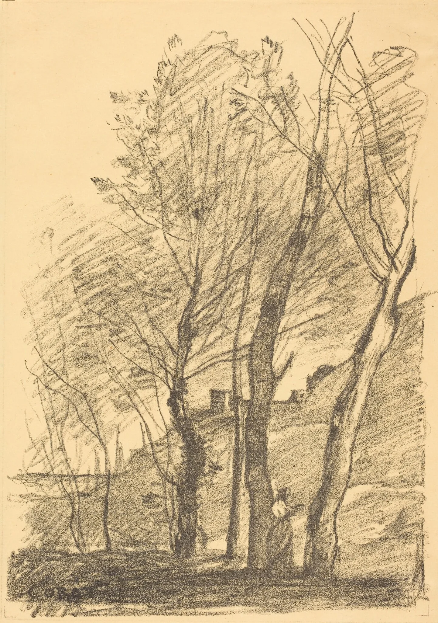 Reading Beneath the Trees (La Lecture sous les arbres), by Jean Baptiste Camille Corot, ink, 1874