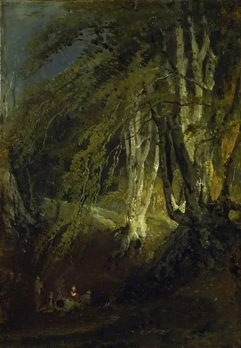 A Beech Wood with Gypsies round a Campfire