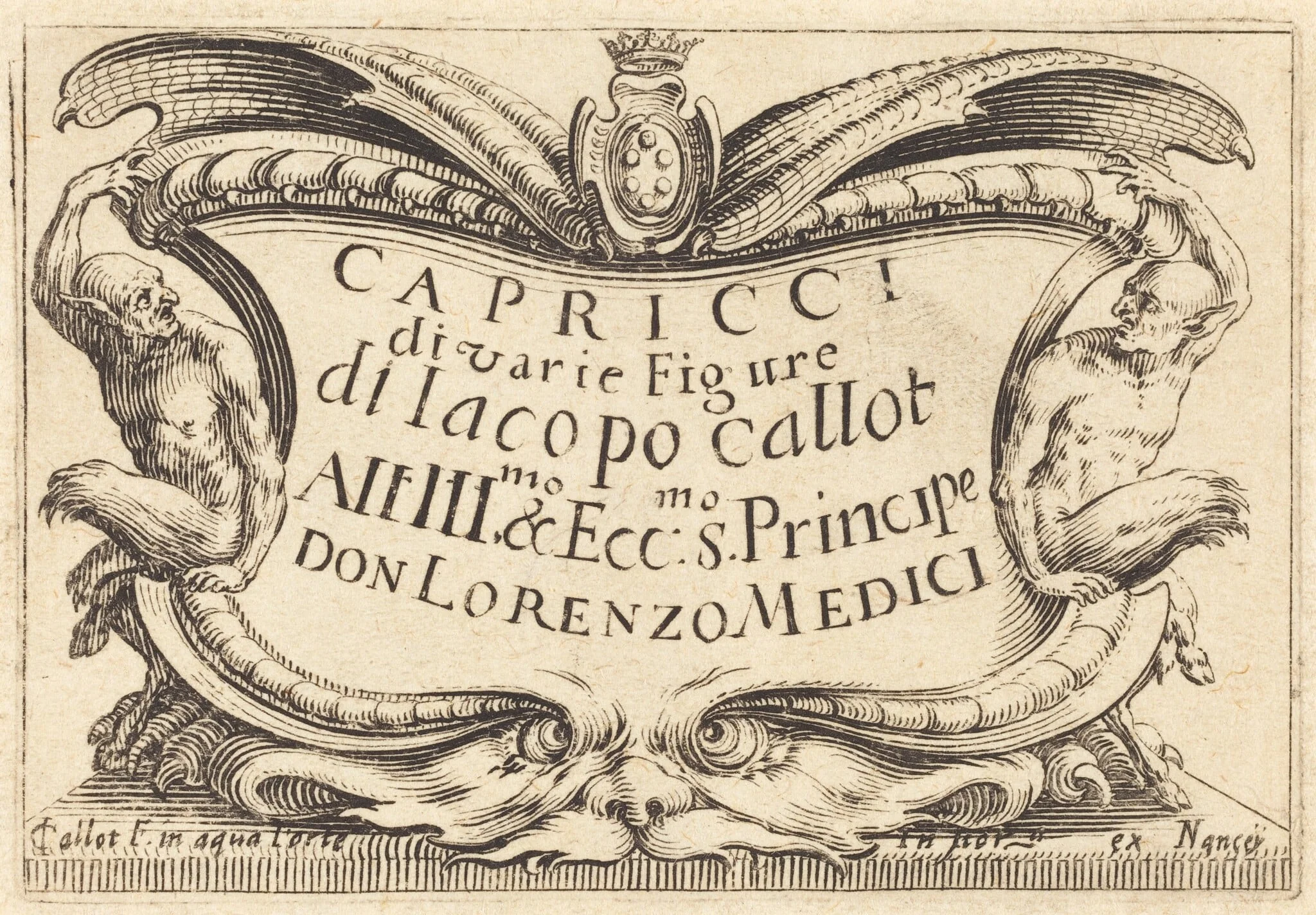 Title Page for "The Capricci", by Jacques Callot, ink, 1622