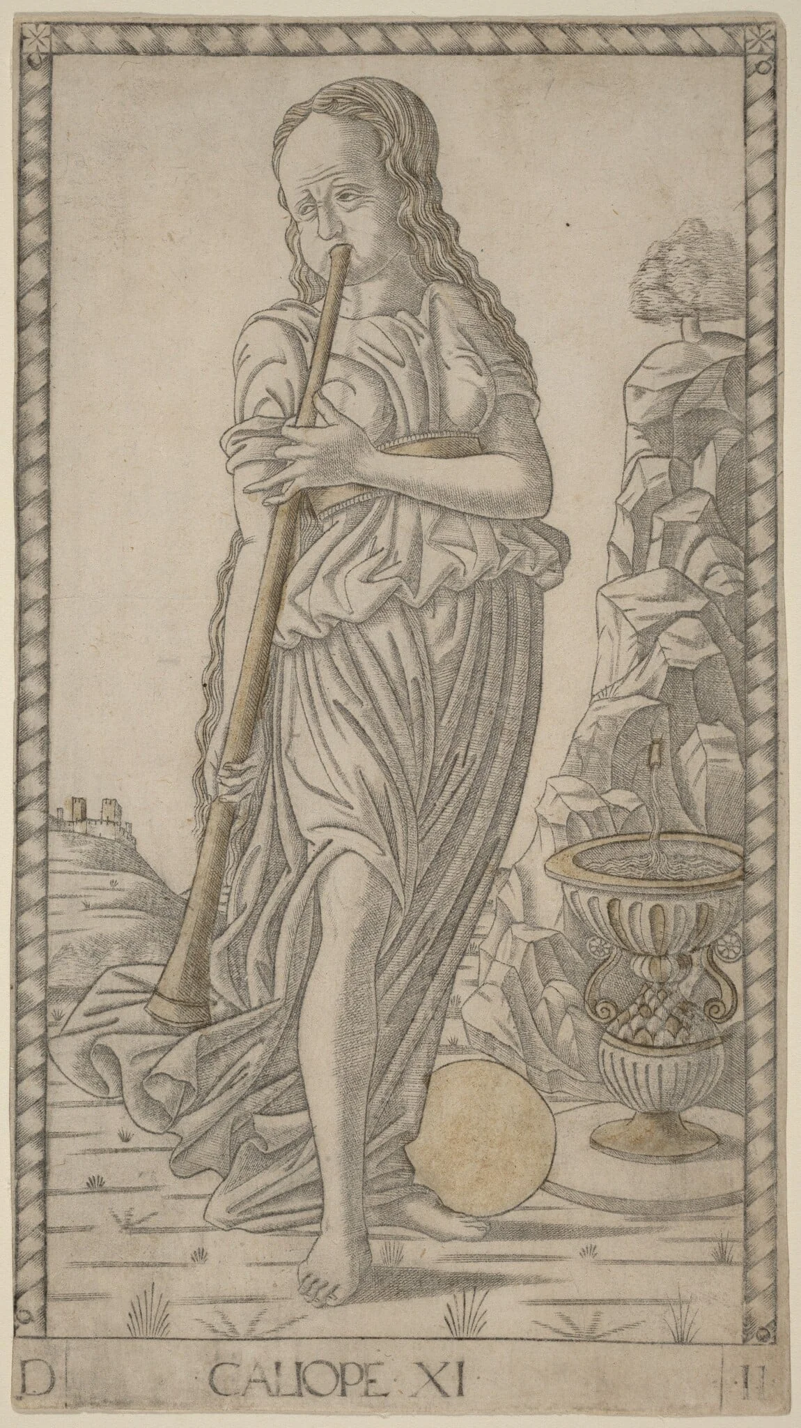 Caliope (Calliope), by Master of the E-Series Tarocchi, ink, 1465