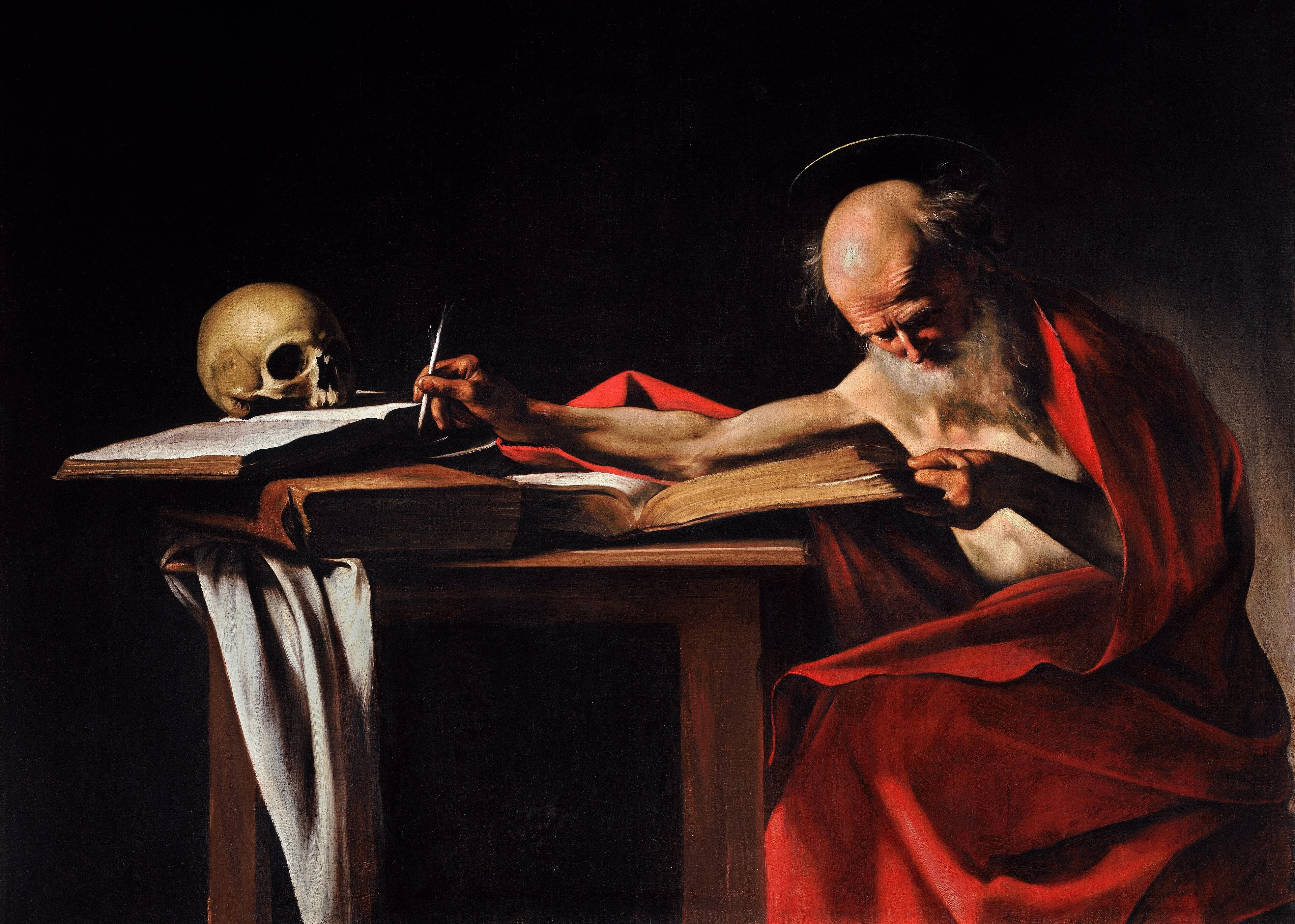 Saint Jerome, by Caravaggio, oil, 1606