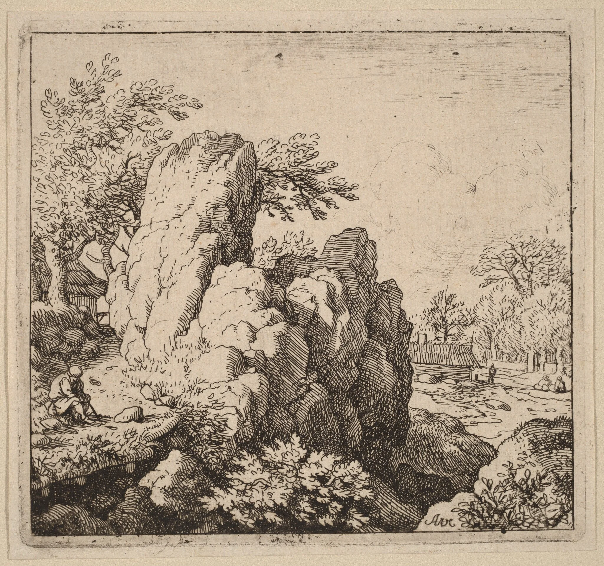 Large Rock, by Allart van Everdingen, ink, 1650