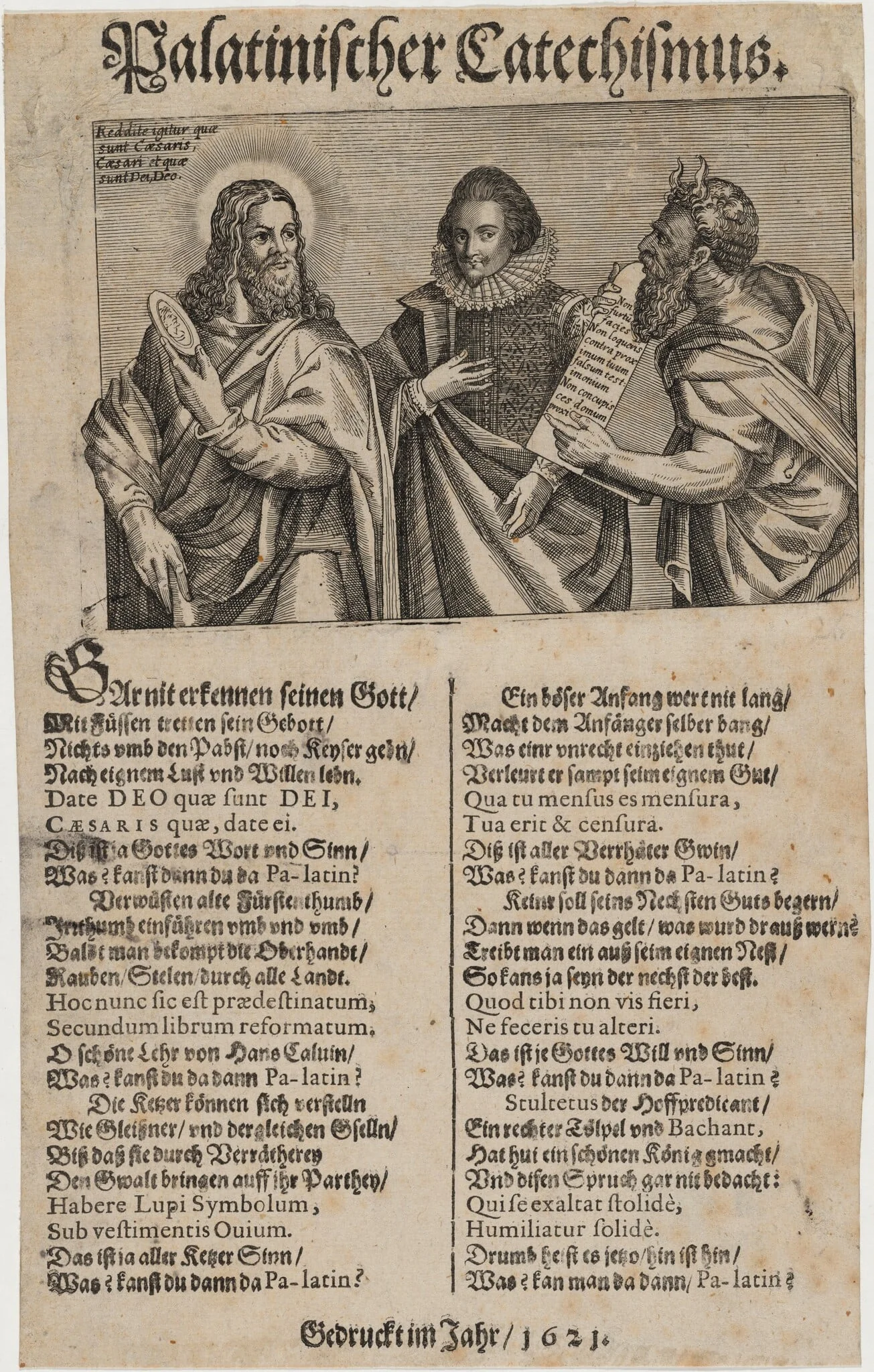Frederick V, King of Bohemia Between Christ and Moses From the Palatine Catechism, by Unknown 19th Century, ink, 1850