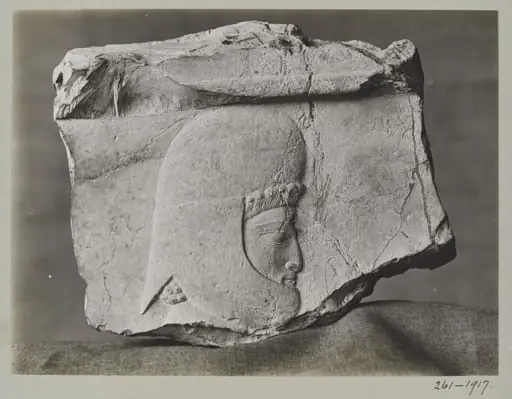 Stone sculpture of a head of a warrior, probably from Palace of Xerxes