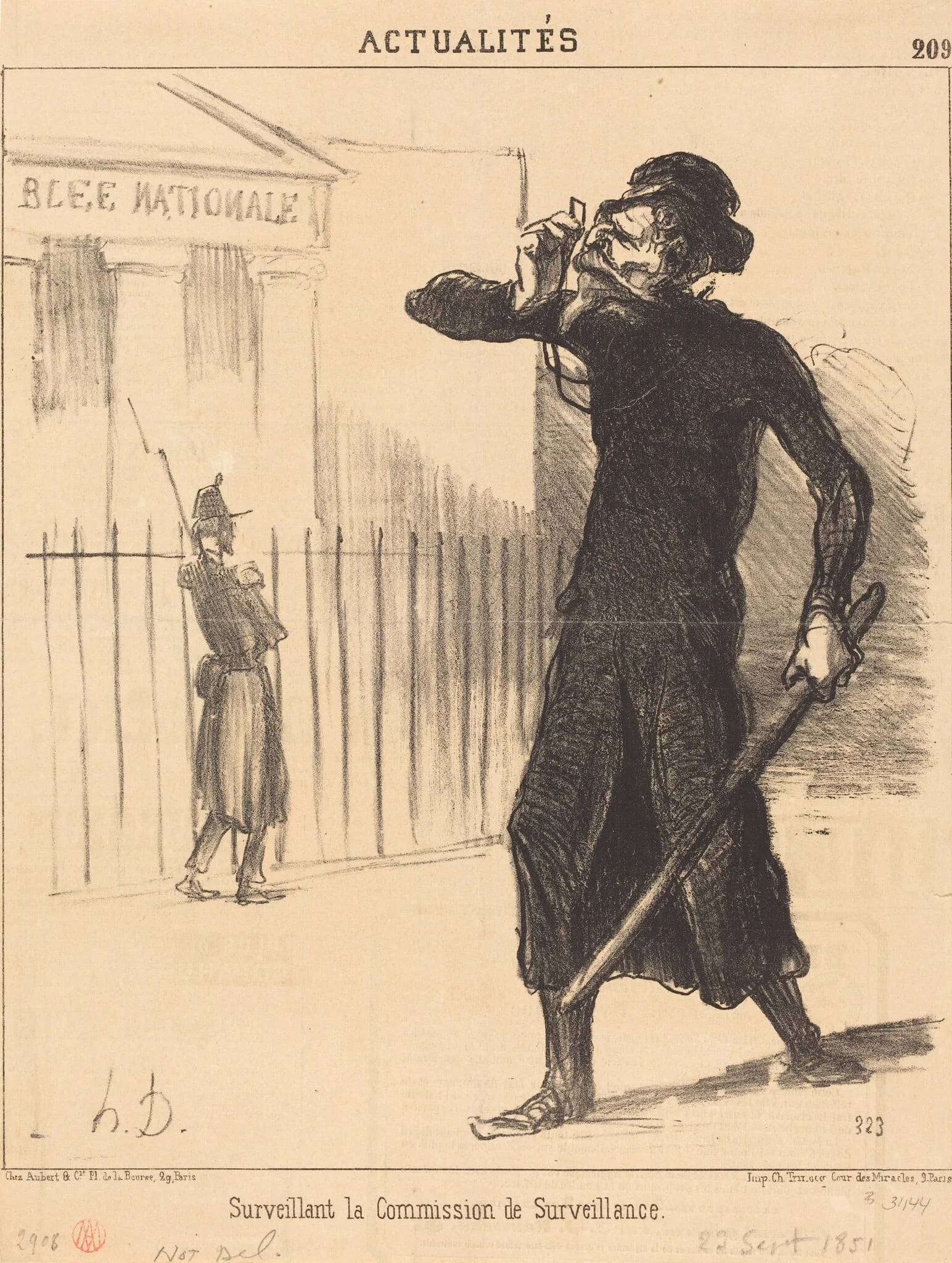 Surveillant la Commission de Surveillance, by Honoré Daumier, ink, 1844