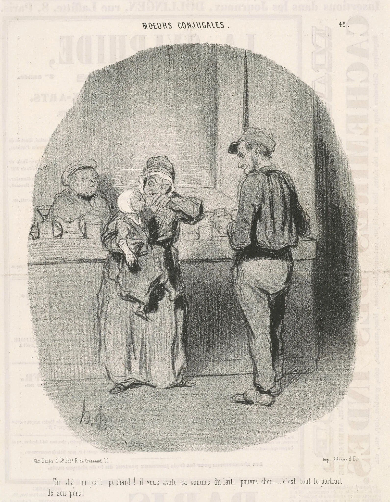 En v'là un petit pochard!, by Honoré Daumier, ink, 1842