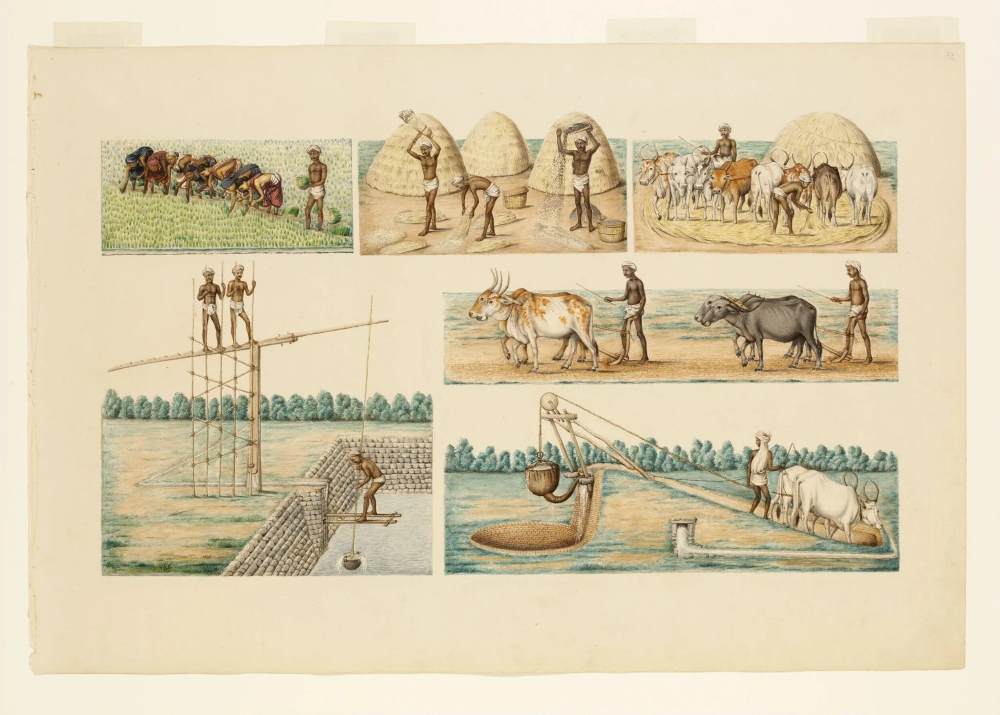 Six scenes of cultivation and irrigation, by Unknown, paint, 1830