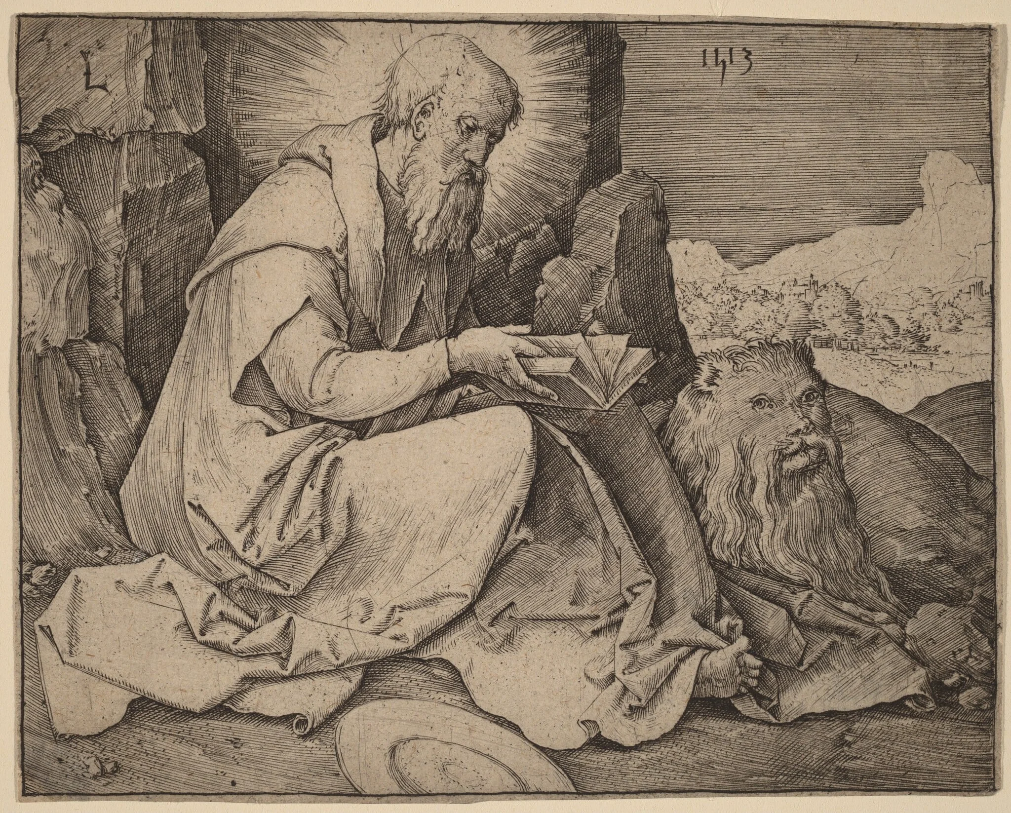 Saint Jerome in a Landscape, by Lucas van Leyden, ink, 1513