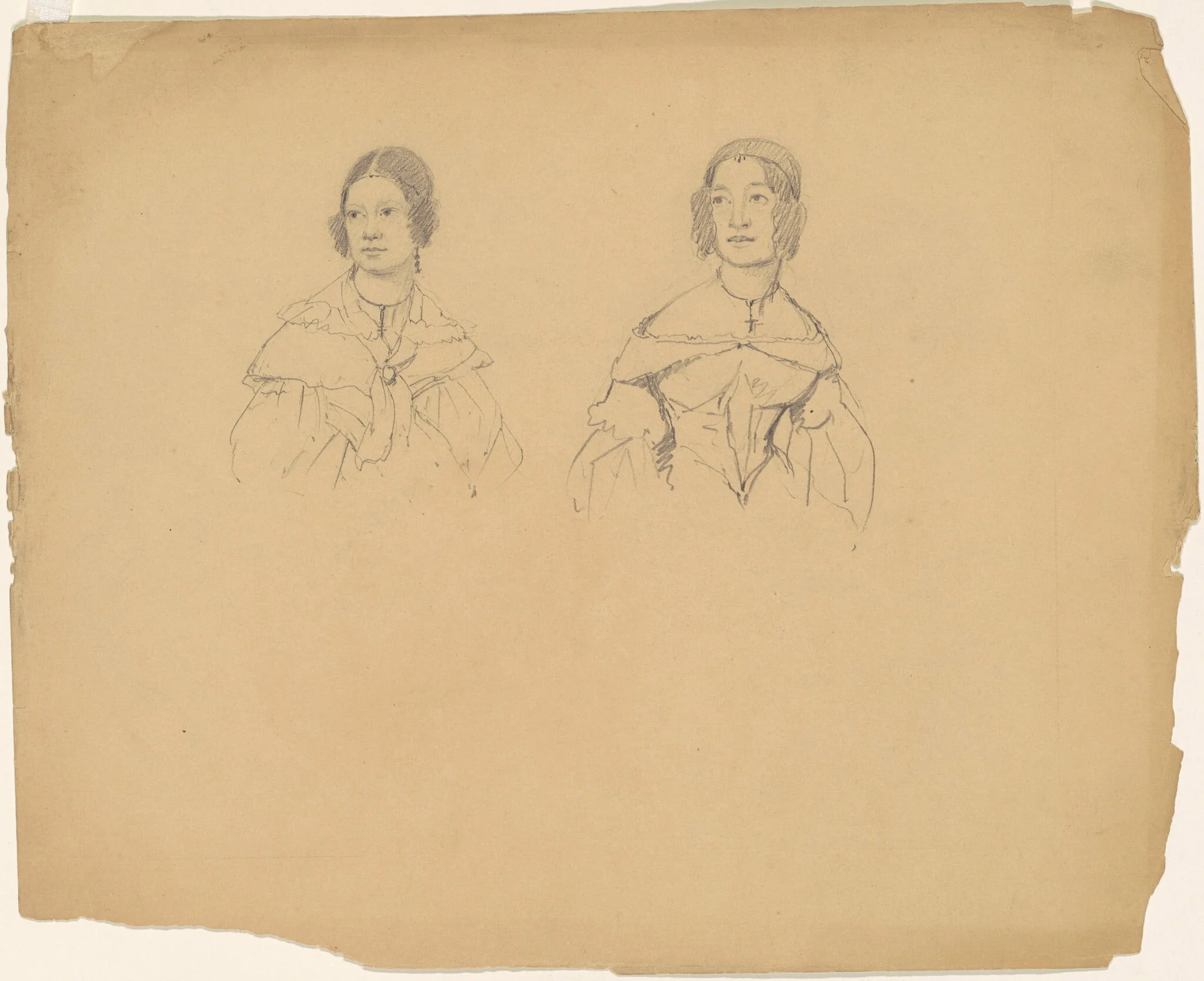 Two Women, by James Goodwyn Clonney, graphite, 1838
