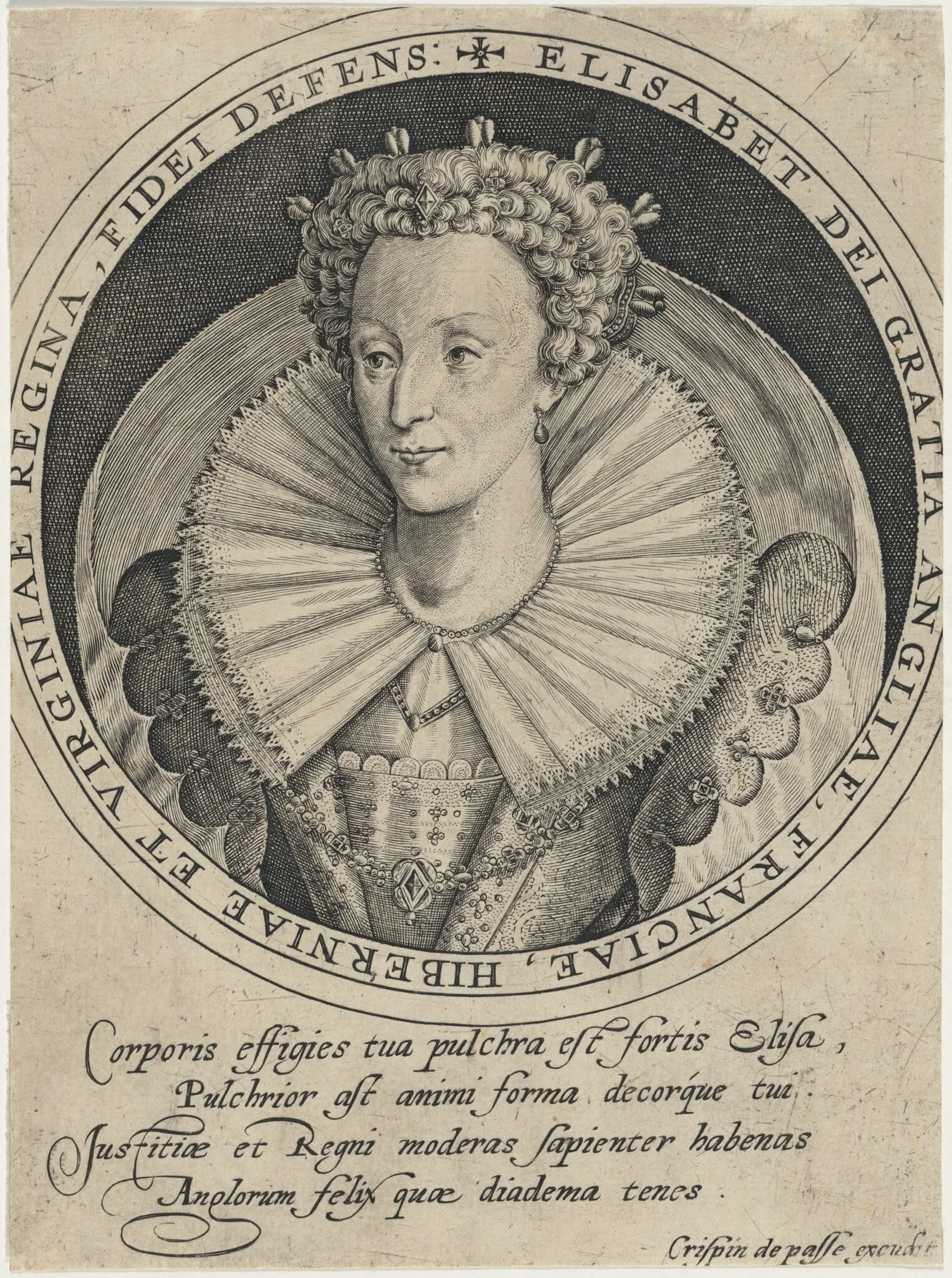 Elizabeth, Queen of England, by Crispijn van de Passe I, ink, 1601
