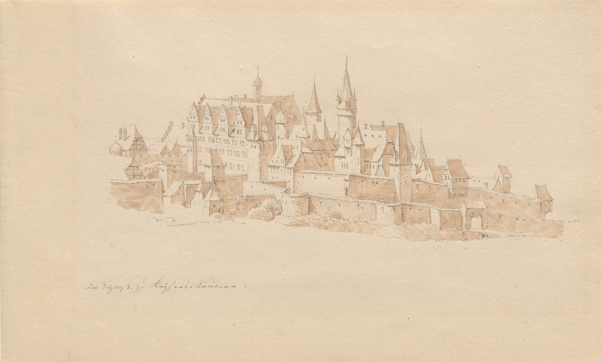 Das Schloss zu Kaiserslautern, by Karl Julius von Leypold, graphite, 1840