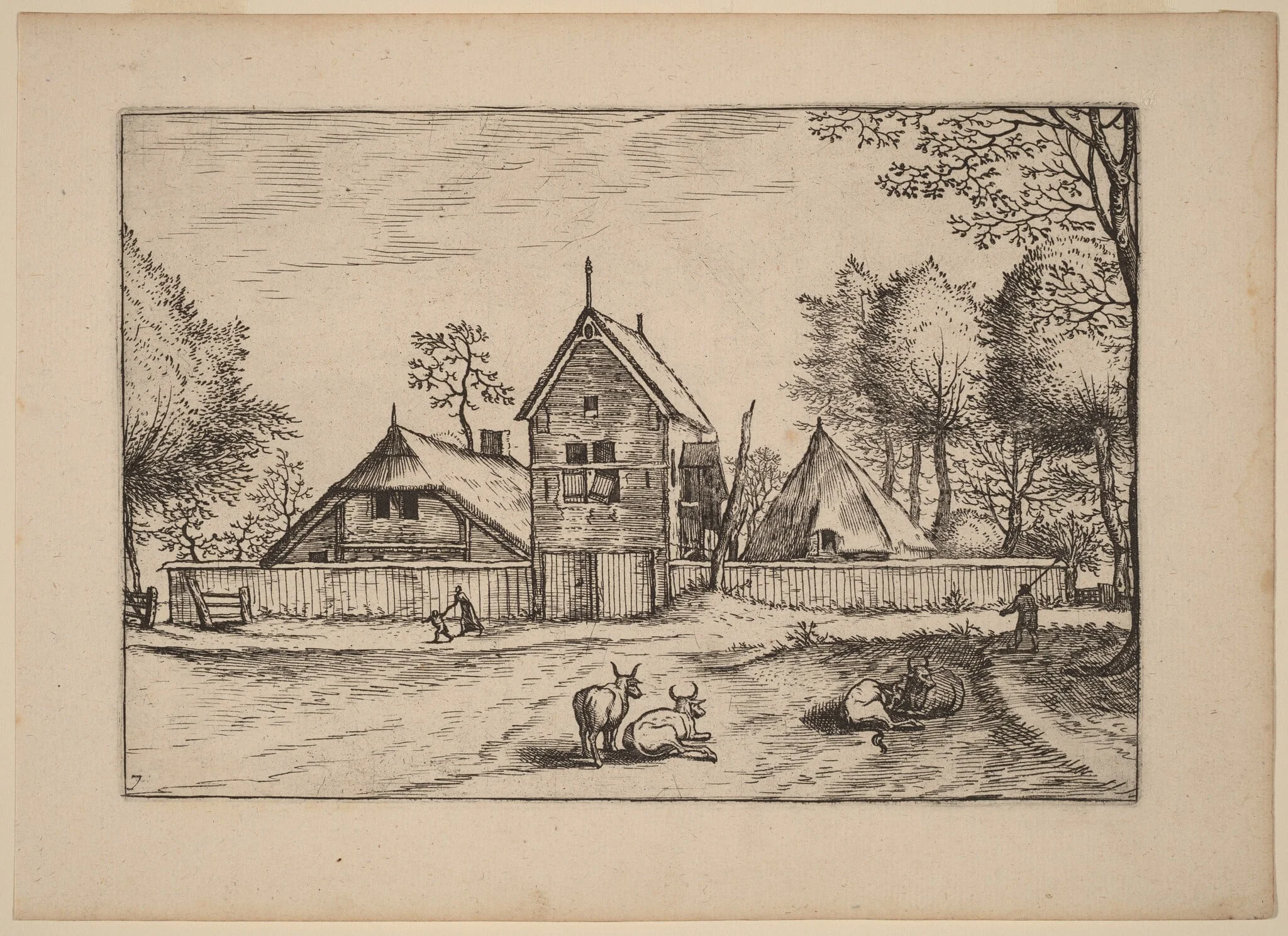 Farmstead, by Johannes van Doetechum the Elder, ink, 1676