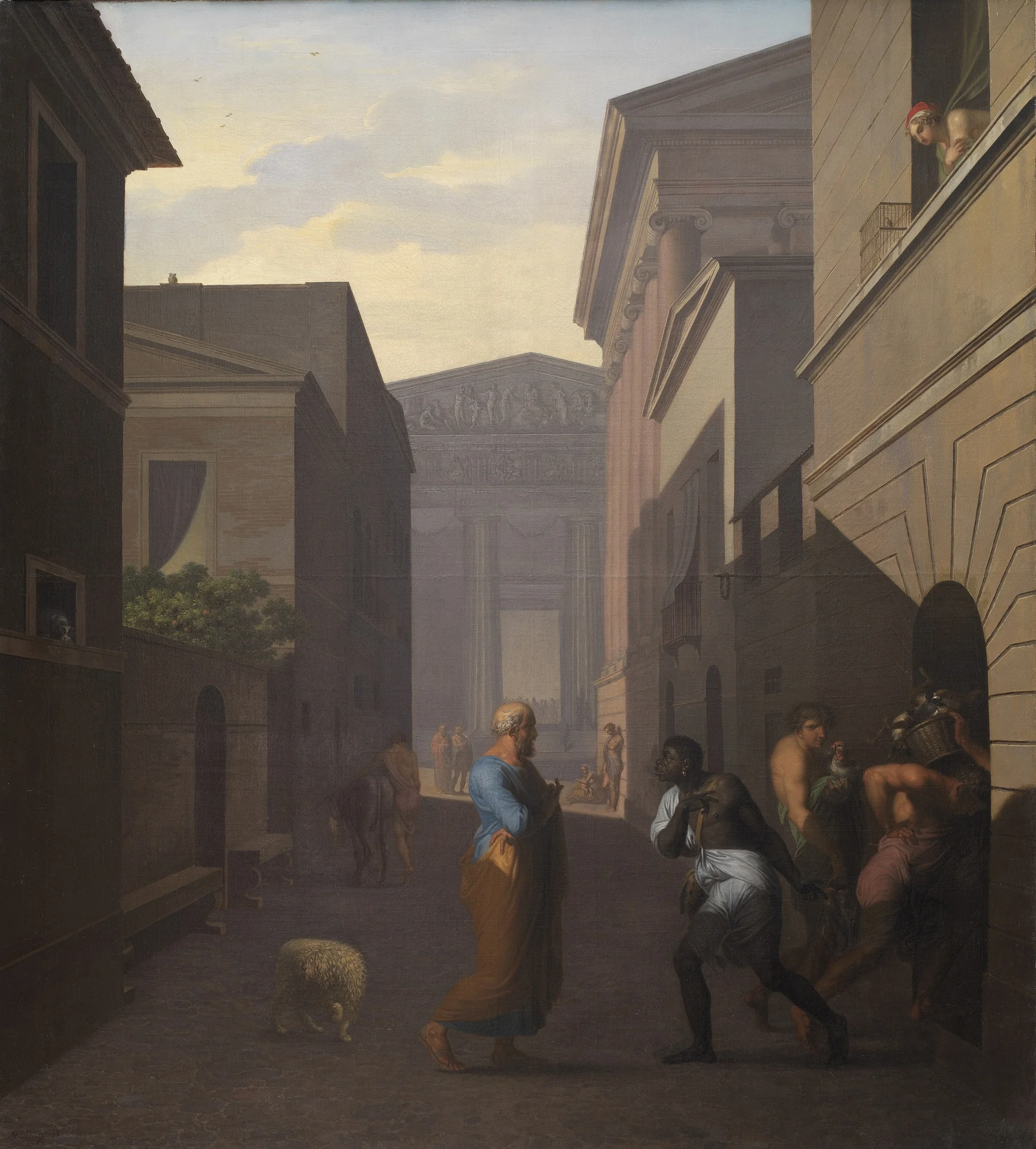 Simo and his former slave Sosia. From Terence´s Andria., by Nicolai Abildgaard, oil, 1803