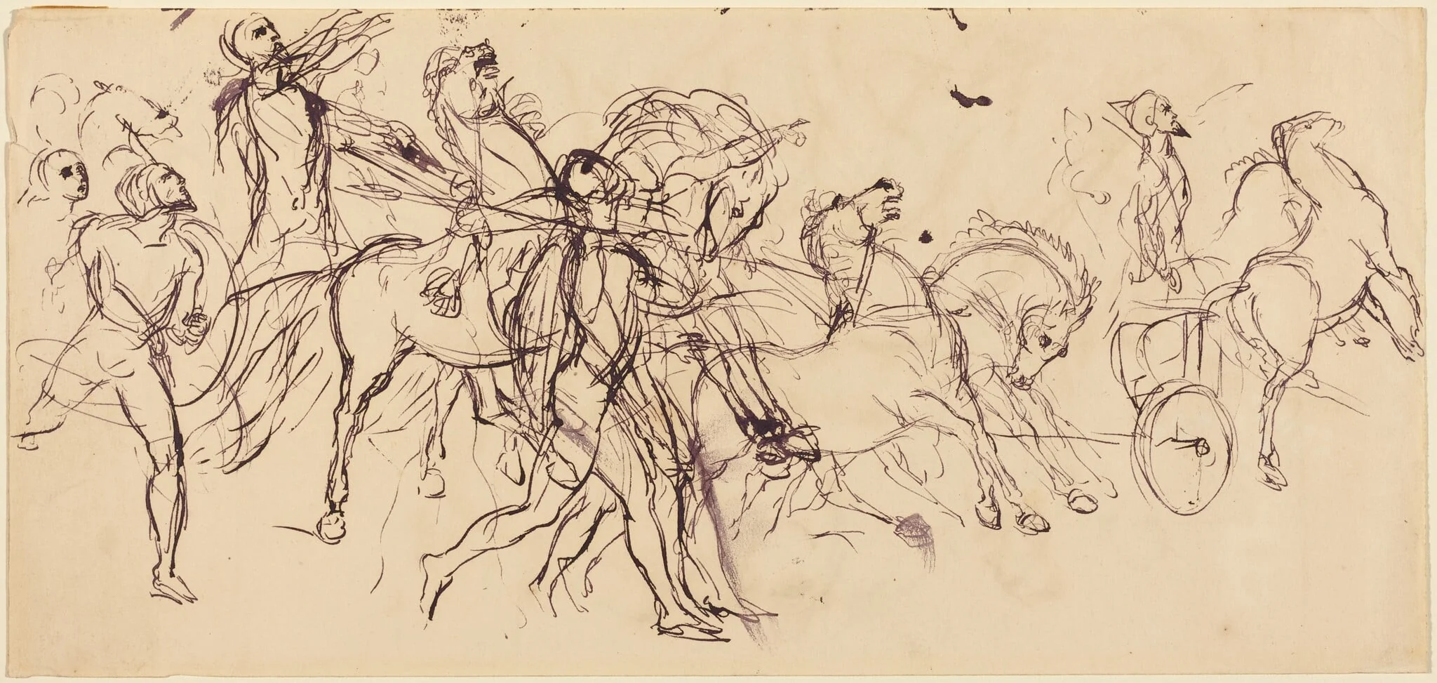 Charioteers (recto and verso), by Eugène Delacroix, ink, 1830
